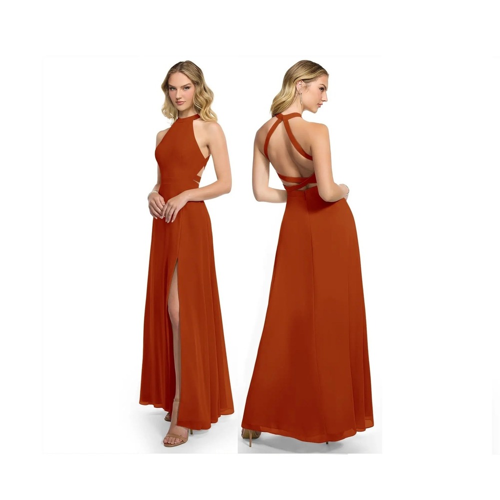 Azazie Clarice ‎ A-Line Halter Chiffon Dress Paprika A6